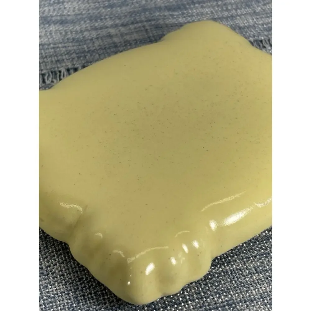 Vintage Yellow Ceramic Pillow Trinket Box Lidded Jewelry Box Retro Decor